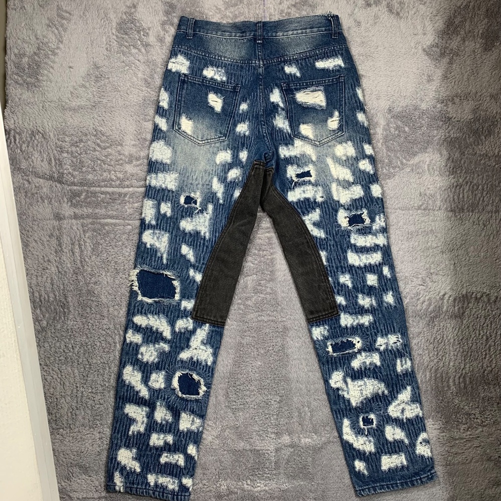 Aelfric Eden‎ Distressed Jeans Mens 30 Blue Ripped Patchwork Streetwear Straight - Picture 6 of 10